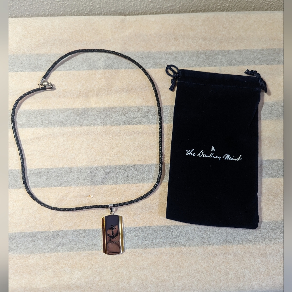 The Danbury Mint necklace U.S. Navy Leather braided Stainless men's